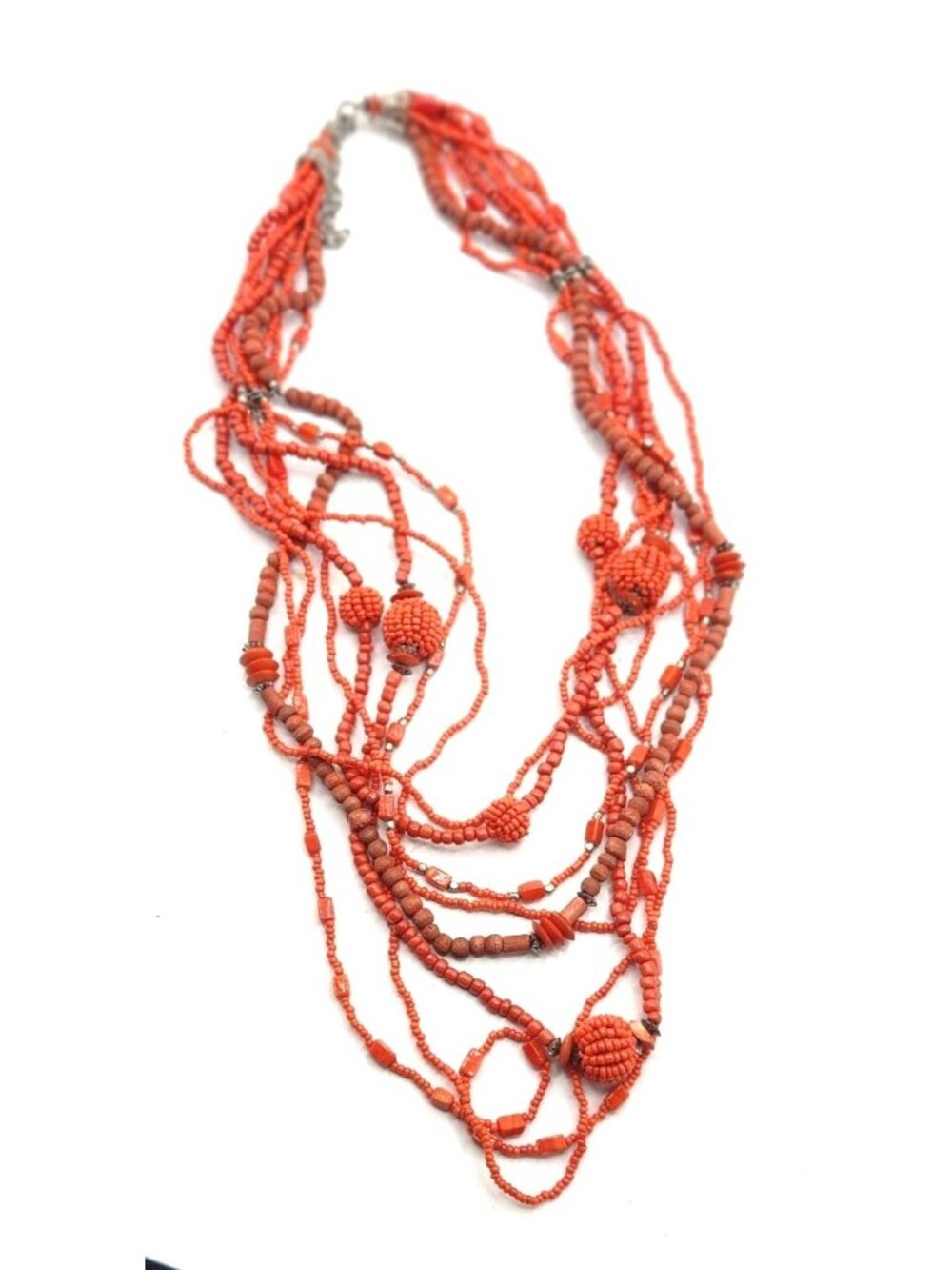 Multistrand Coral Beaded Necklace With Adjustable Metal Clasp